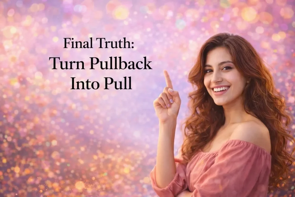 Happy woman discovering how to turn a man’s emotional pullback into attraction without chasing him