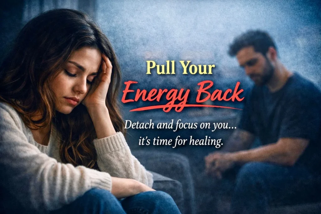 woman detaching emotionally from man focusing on self worth relationship healing energy back