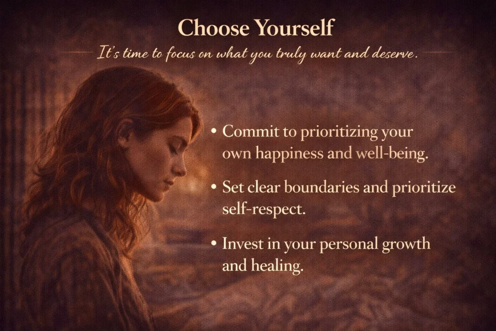 Choose yourself concept showing a woman focusing on self worth and emotional independence after heartbreak