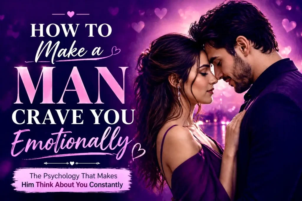 Romantic couple close together with purple background representing emotional attraction and how to make a man crave you emotionally