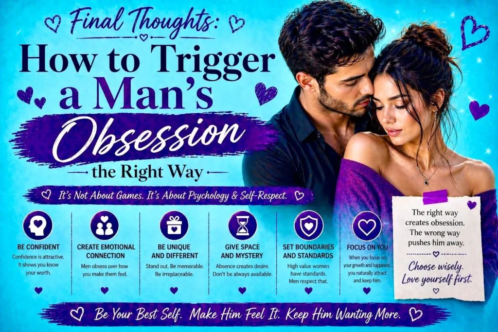 confident woman with romantic vibe showing final tips to trigger a man’s obsession correctly