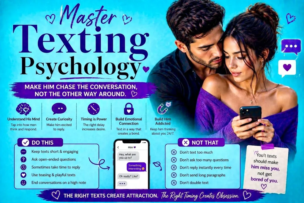 woman texting on phone showing texting psychology techniques to attract and keep a man interested