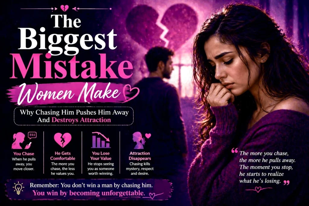 Sad woman thinking while man turns away symbolizing chasing behavior and loss of attraction in relationships