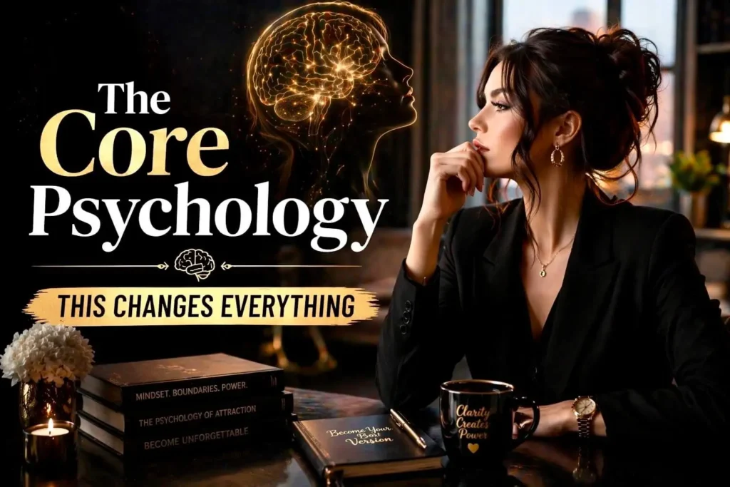 Core psychology of attraction blog section displayed on computer screen showing concept of emotional distance increasing curiosity and obsession