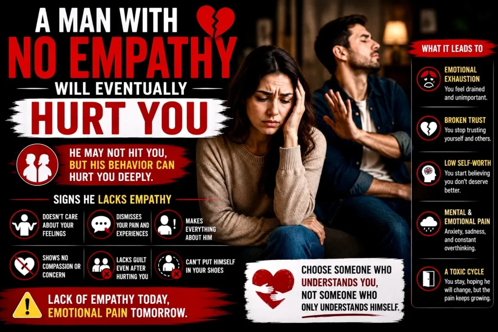 A sad woman feeling emotionally hurt while an emotionally distant man ignores her feelings, showing lack of empathy in relationships.