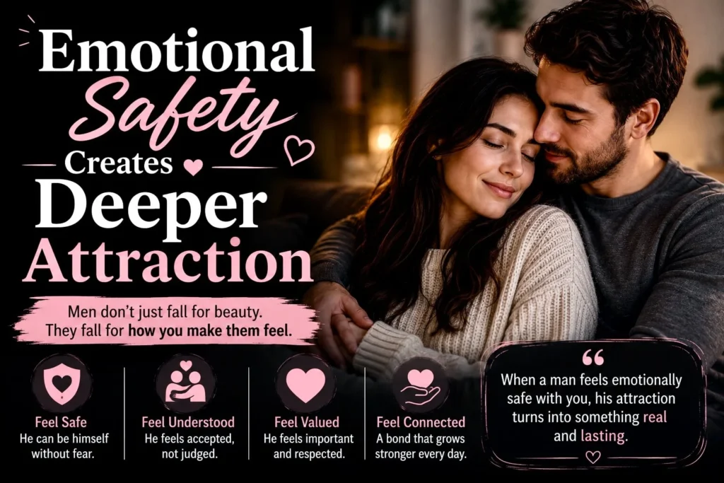 Emotional safety creates deeper attraction in relationships and male psychology
