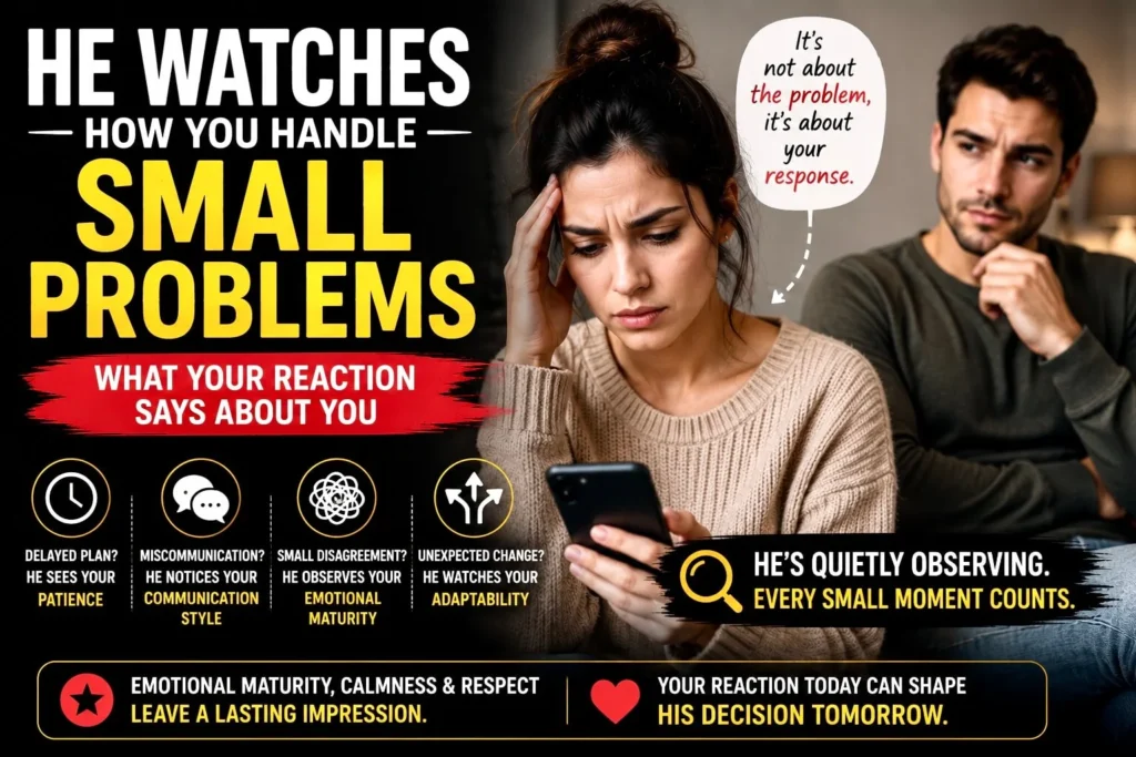 Man watching how woman handles small problems relationship psychology and emotional maturity