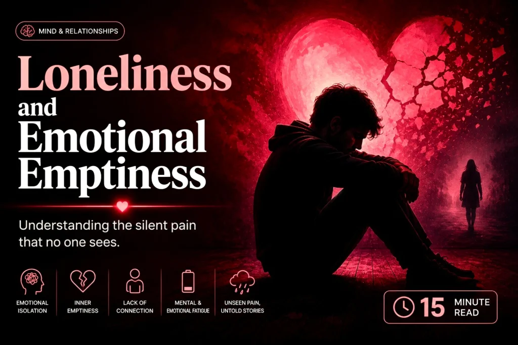 Lonely man sitting alone with broken heart background symbolizing emotional emptiness and isolation