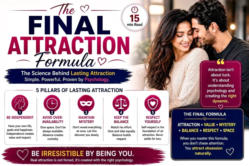 Happy couple showing strong connection, representing final attraction formula including value, mystery, balance, respect, and space