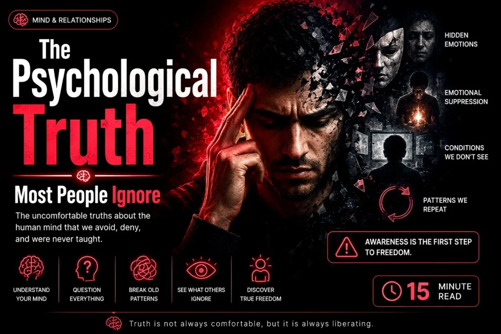 Emotional man thinking deeply surrounded by hidden psychological patterns and inner struggles