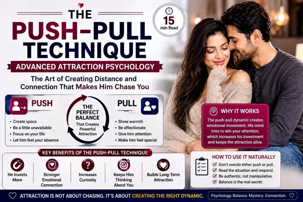 Romantic couple showing connection, explaining push-pull technique in relationships to create attraction through space and attention