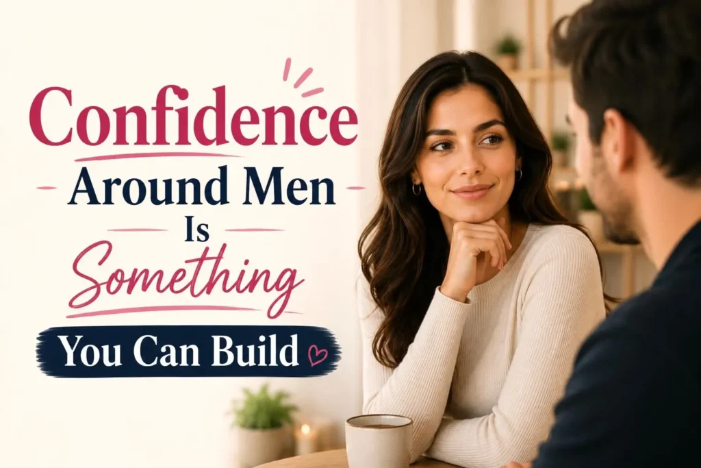 Woman smiling at her reflection in a mirror, representing positive self-talk and building confidence from within.
