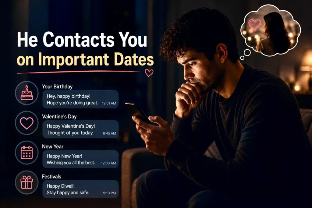 Man sending messages on special occasions and important dates, indicating he still remembers and misses his ex.