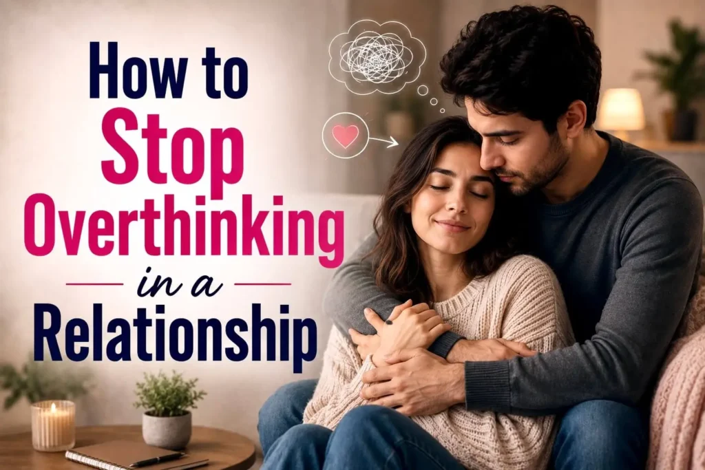 Happy couple overcoming relationship anxiety with practical tips to stop overthinking in a relationship.