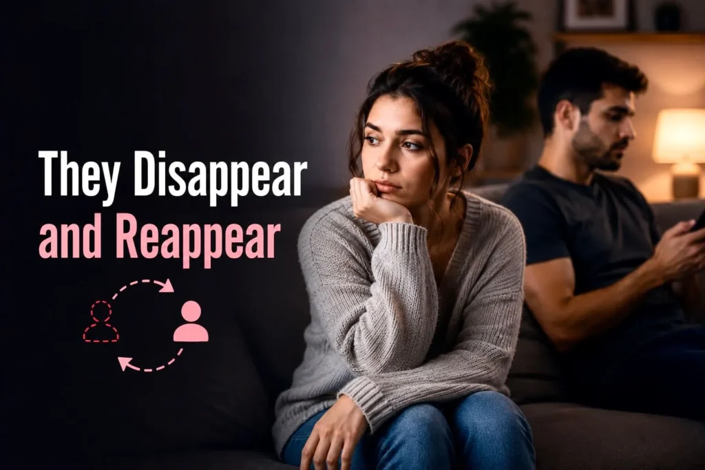 Woman feeling confused by inconsistent communication in a situationship marked by hot and cold behavior.