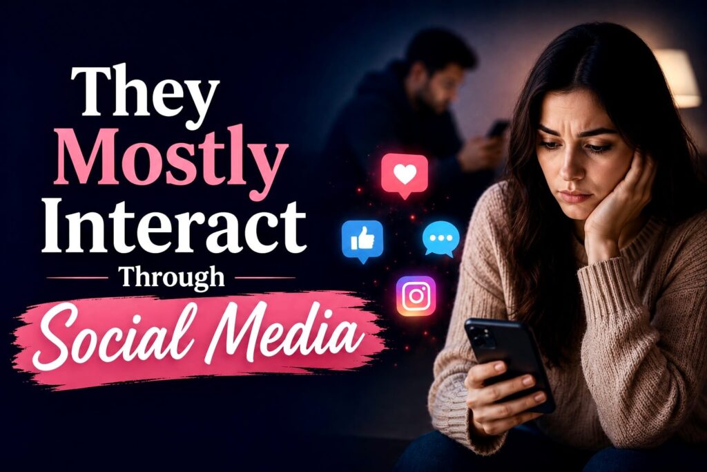 Woman receiving attention through social media likes and messages instead of real communication, showing a sign of breadcrumbing.