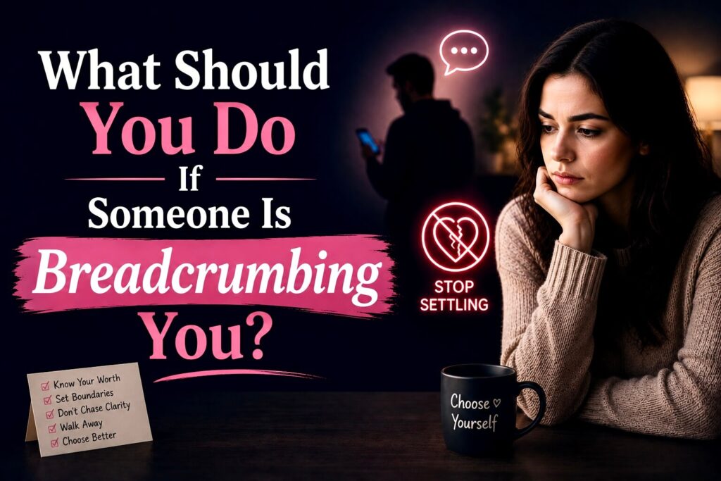 Woman setting healthy boundaries and choosing self-worth after recognizing breadcrumbing in a relationship.