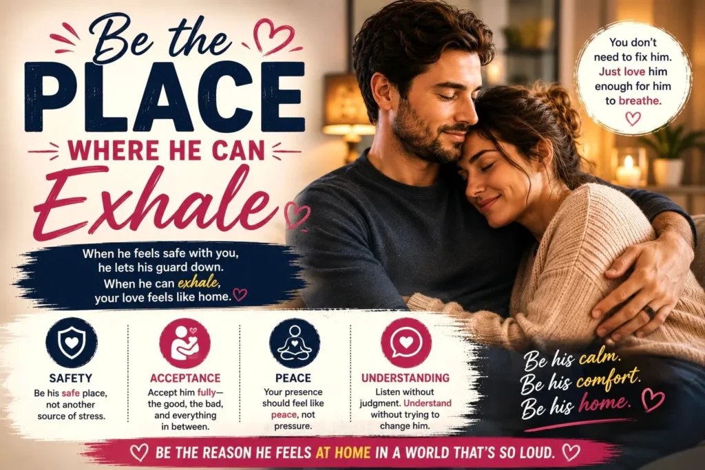 A comforting embrace between a couple, symbolizing emotional safety, acceptance, peace, and unconditional support in love.