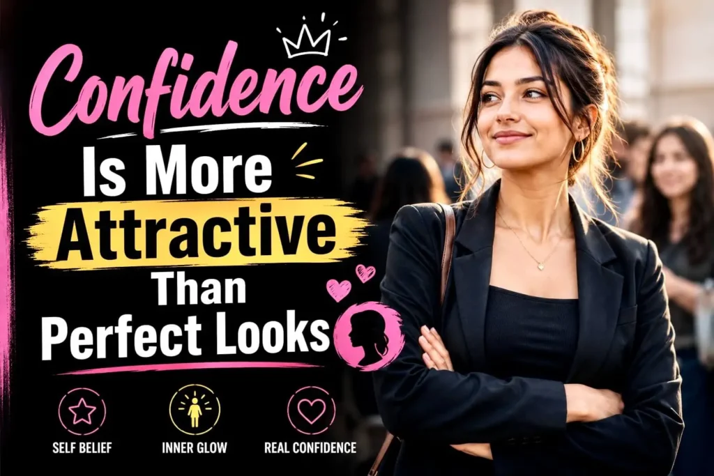 Confident woman showing why confidence is more attractive than perfect looks according to relationship psychology and attraction science.