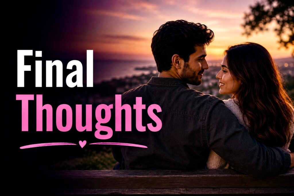 A happy couple enjoying a romantic sunset together, representing lasting love, trust, and a serious committed relationship.