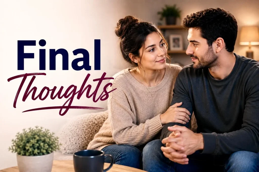 Happy couple smiling at each other, symbolizing trust, emotional safety, respect, and a strong healthy relationship after applying psychology-based tips.