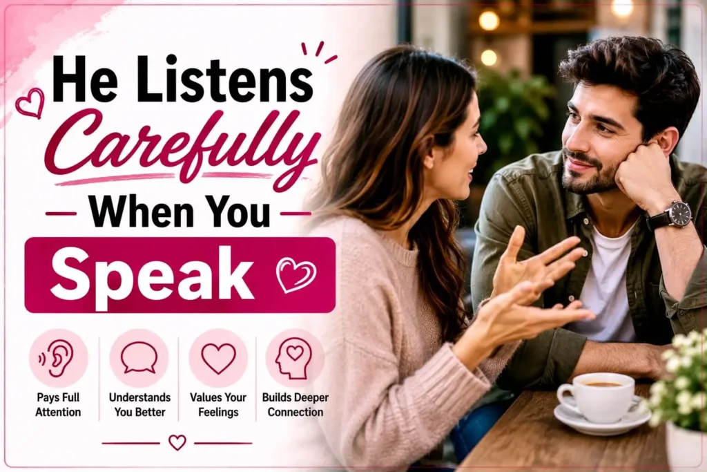 Man listening carefully while his partner speaks, showing emotional connection and one of the key signs he truly loves you.