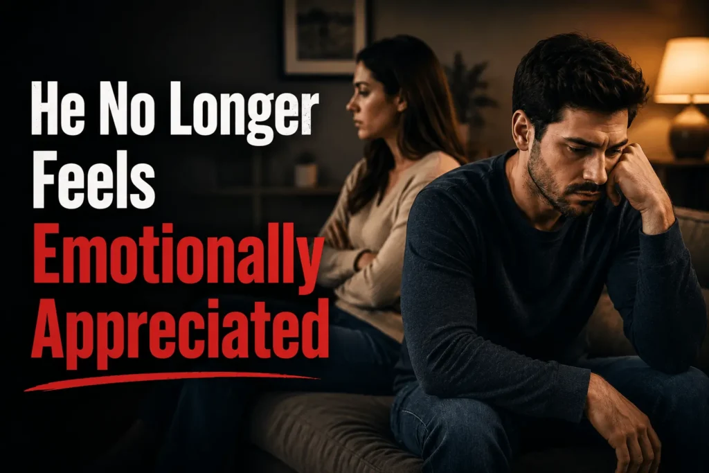 Man sitting with his head down while his partner looks away, showing emotional neglect and lack of appreciation in a relationship.