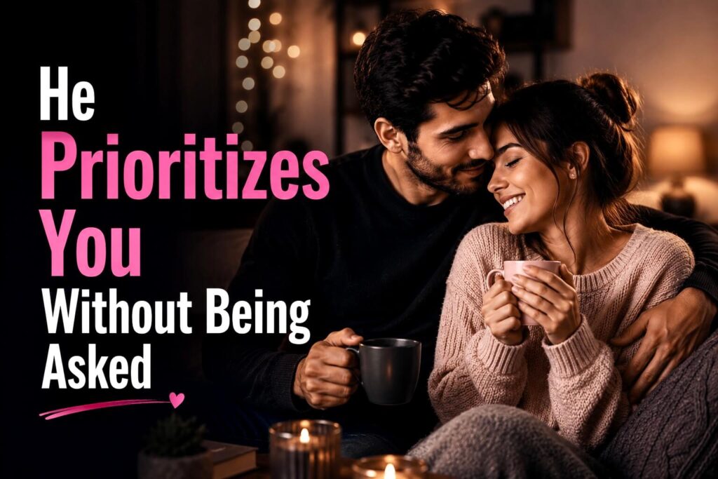 A loving couple spending quality time together, showing that a man naturally prioritizes the woman he truly values.