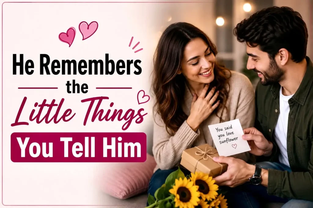 Man remembering the little things his partner tells him, showing one of the strongest signs that he is in love with you.