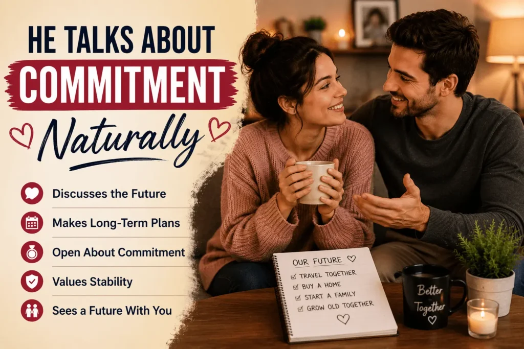 Couple having a meaningful conversation about their future, reflecting emotional commitment and long-term relationship intentions.