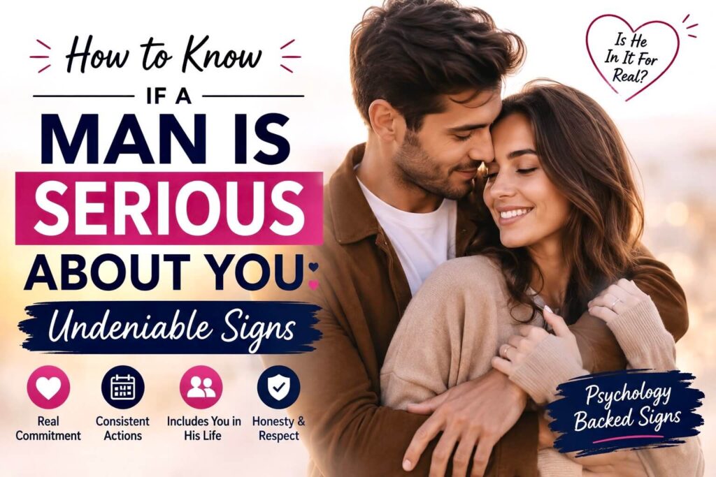 How to know if a man is serious about you with a happy couple showing undeniable signs of real commitment and love.
