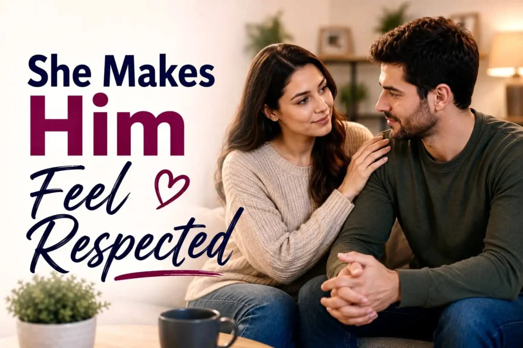 Woman showing appreciation and respect toward her partner, helping him feel valued, understood, and emotionally secure in the relationship.
