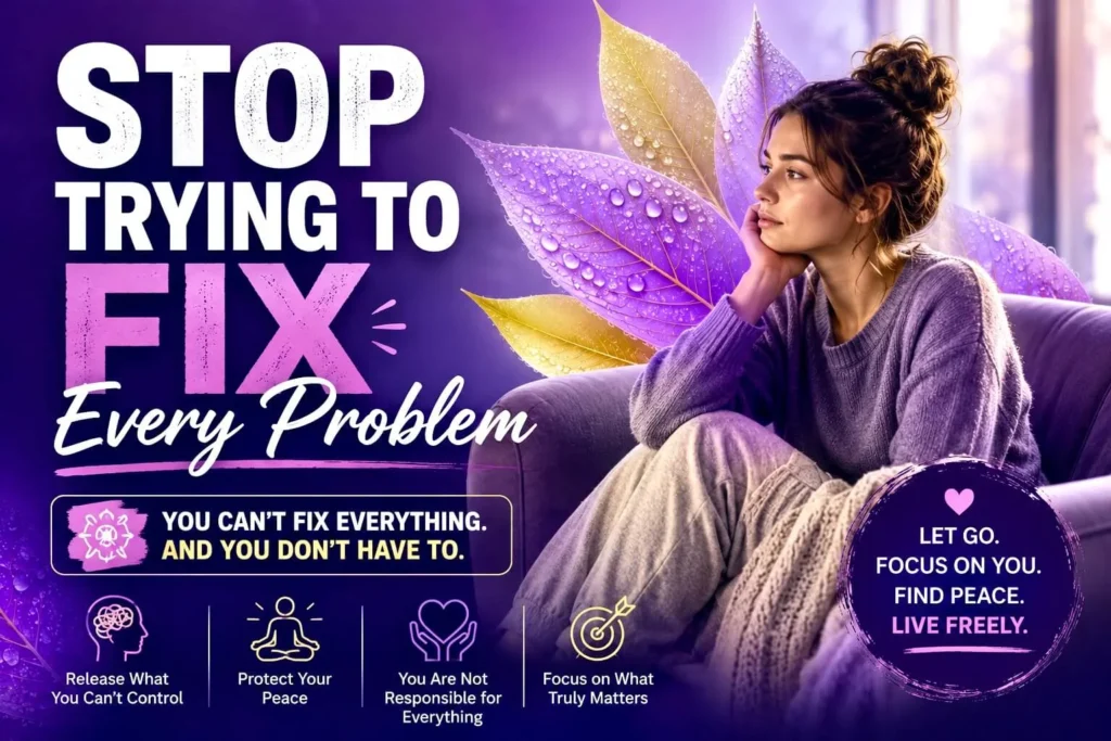 Woman reflecting peacefully with relationship advice to stop trying to fix every problem and create emotional balance.