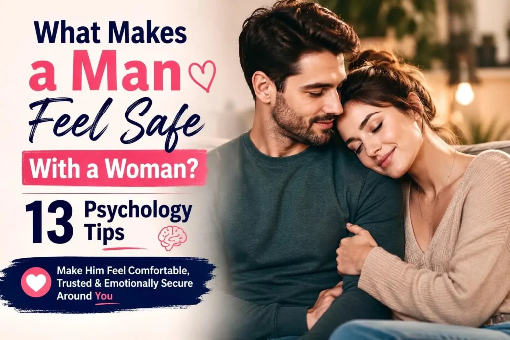 Happy couple sharing a warm emotional moment illustrating what makes a man feel safe with a woman through psychology-based relationship tips.
