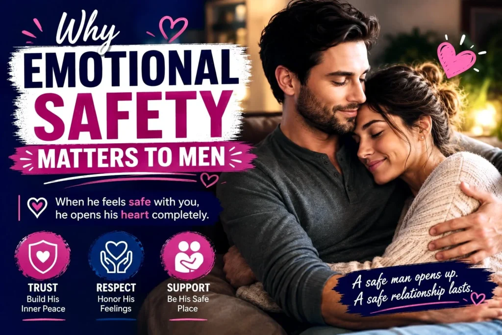 Couple sharing a peaceful embrace, representing why emotional safety is essential for men to build trust, vulnerability, and lasting love.