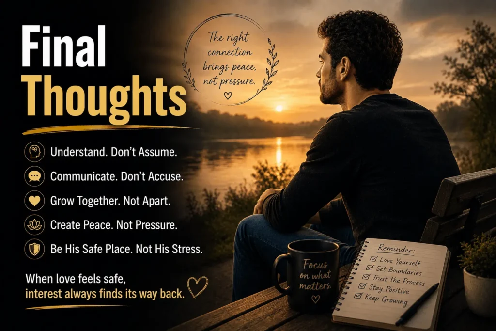 Peaceful man reflecting beside a lake at sunset, symbolizing healthy relationships, emotional growth, and lasting love.