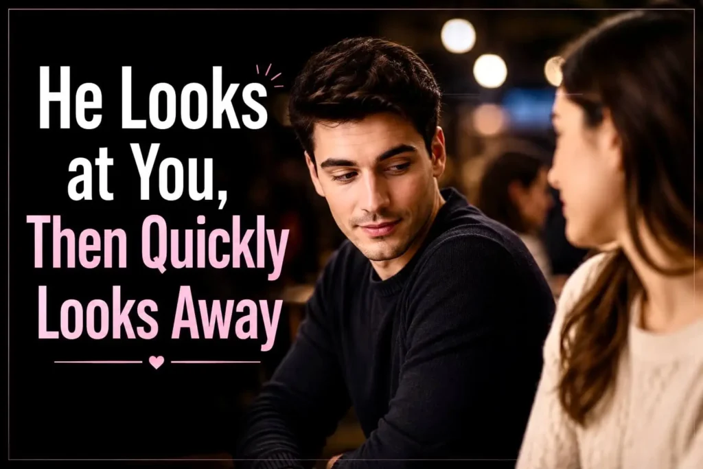 He looks at you then quickly looks away, a possible sign of attraction and shyness